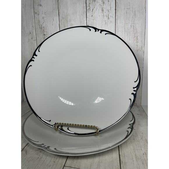 Set Of Two Style House White And Silver "Embassy" Dinner Plates - Picture 1 of 3